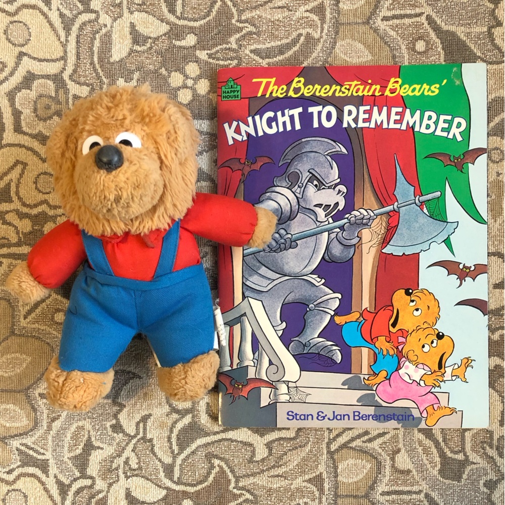 Vintage Berenstain Bears Little Brother Stuffed Bear & “Knight to Remember” Book